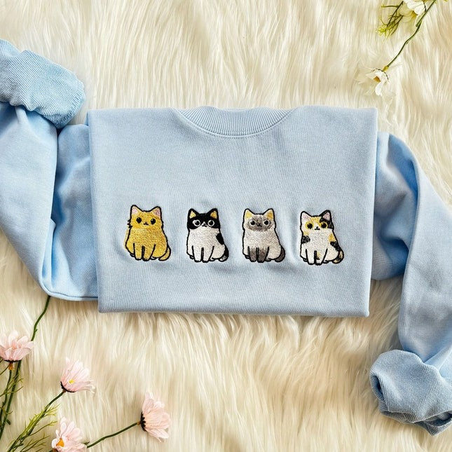 Embroidered Cute Cats Sweatshirt