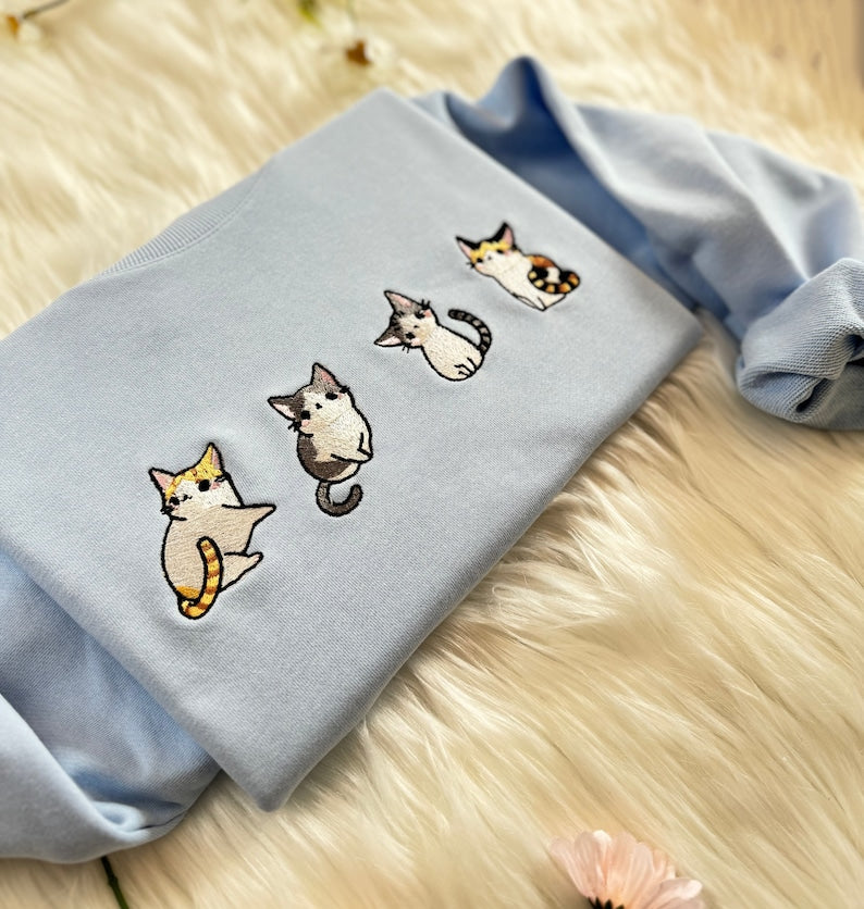 Four Cute Cats Embroidered Sweatshirt