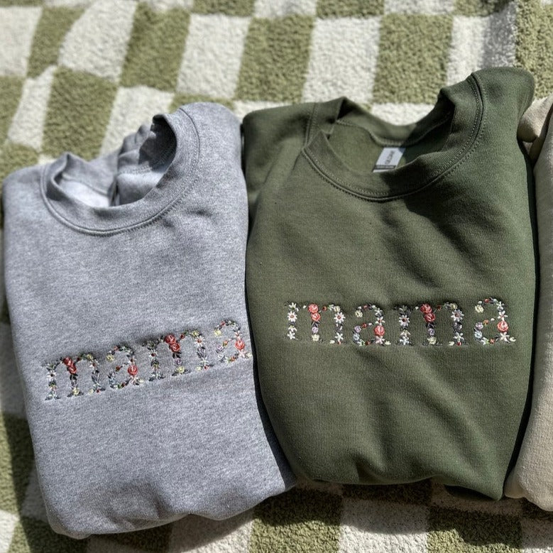 Embroidered Floral Letters Sweatshirt, Custom Sweatshirt, Custom Embroidered Sweatshirt