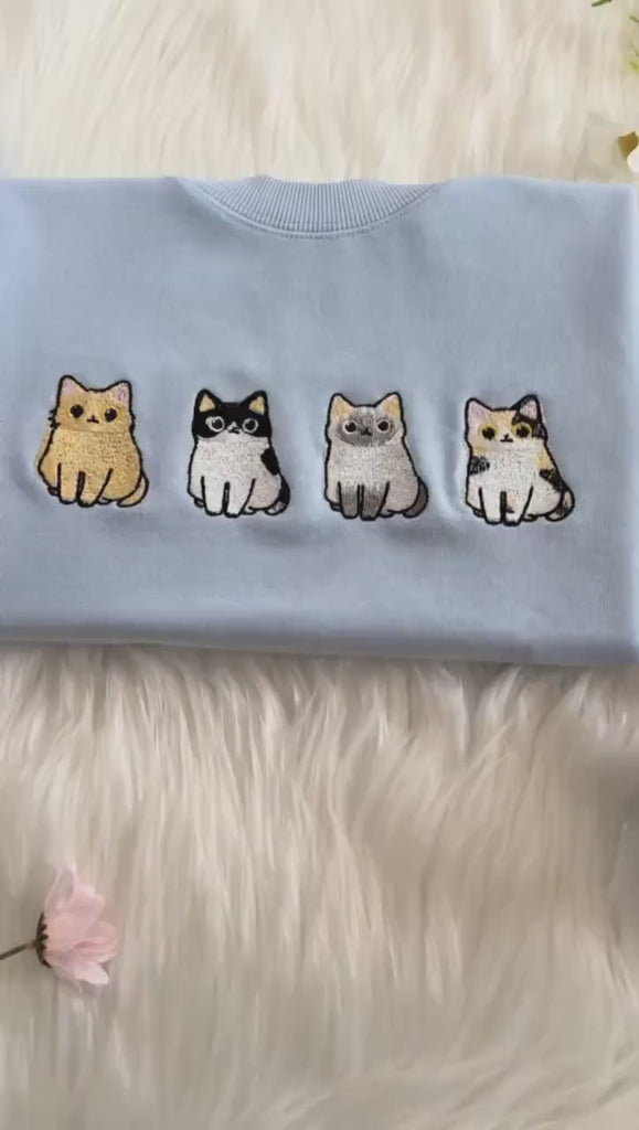 Embroidered Cute Cats Sweatshirt