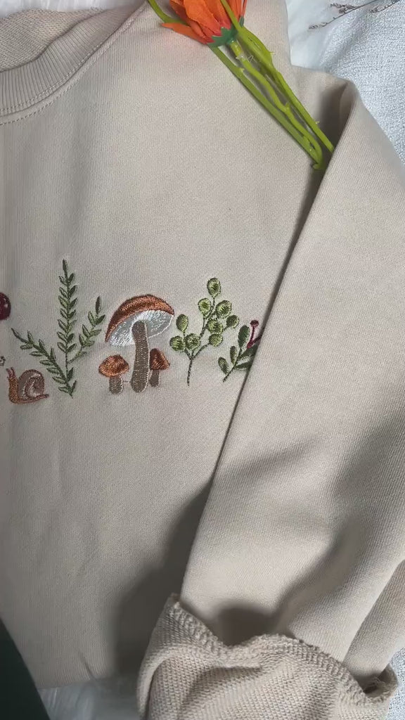 Mushrooms Embroidered Sweatshirt, Mushrooms Embroidered