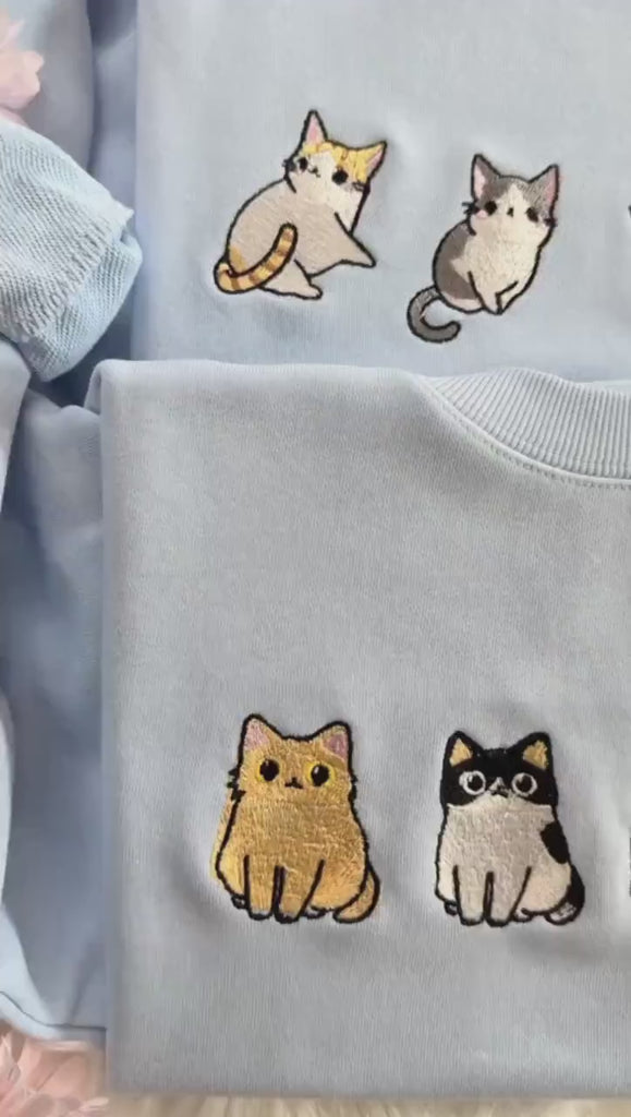 Four Cute Cats Embroidered Sweatshirt